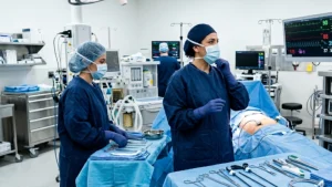 Especialista en cirugía bariátrica certificado realizando procedimiento laparoscópico